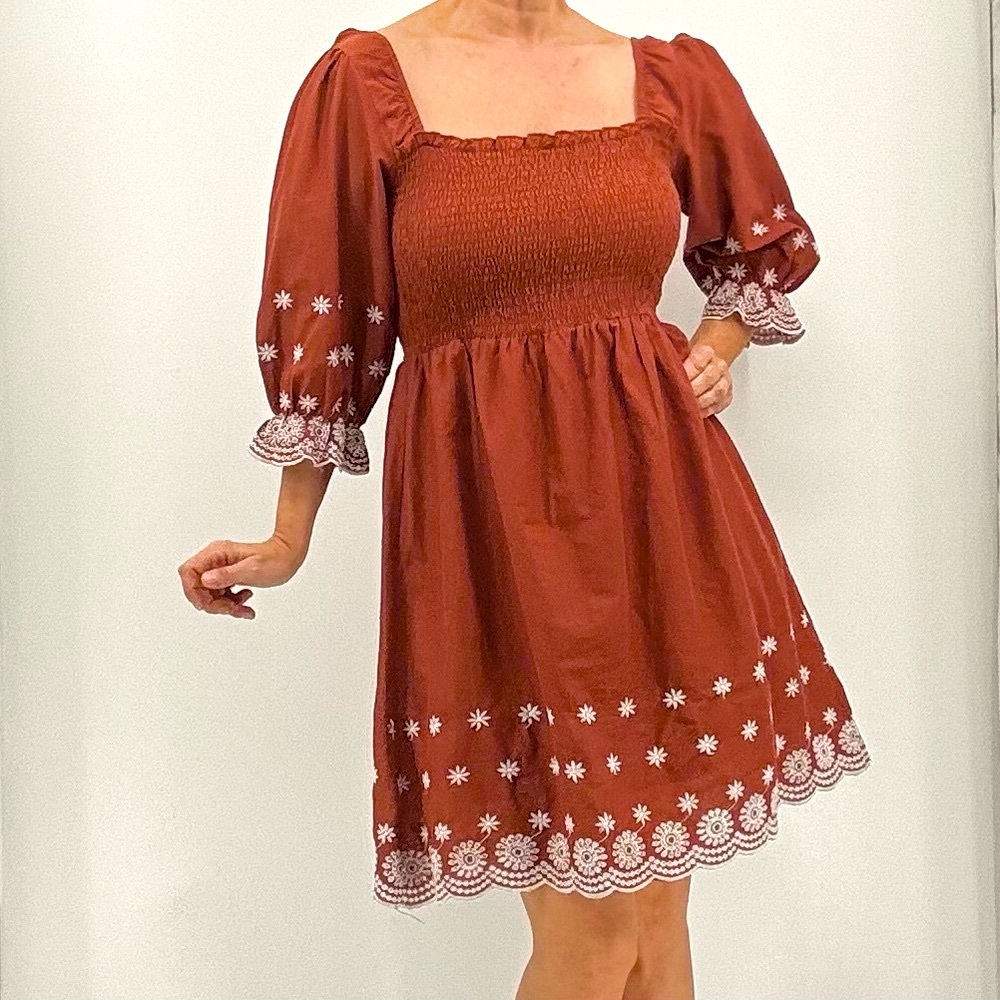 Kings Road NEW Coquette Girl Boho Embroidered Smocked Baby Doll Dress NWT